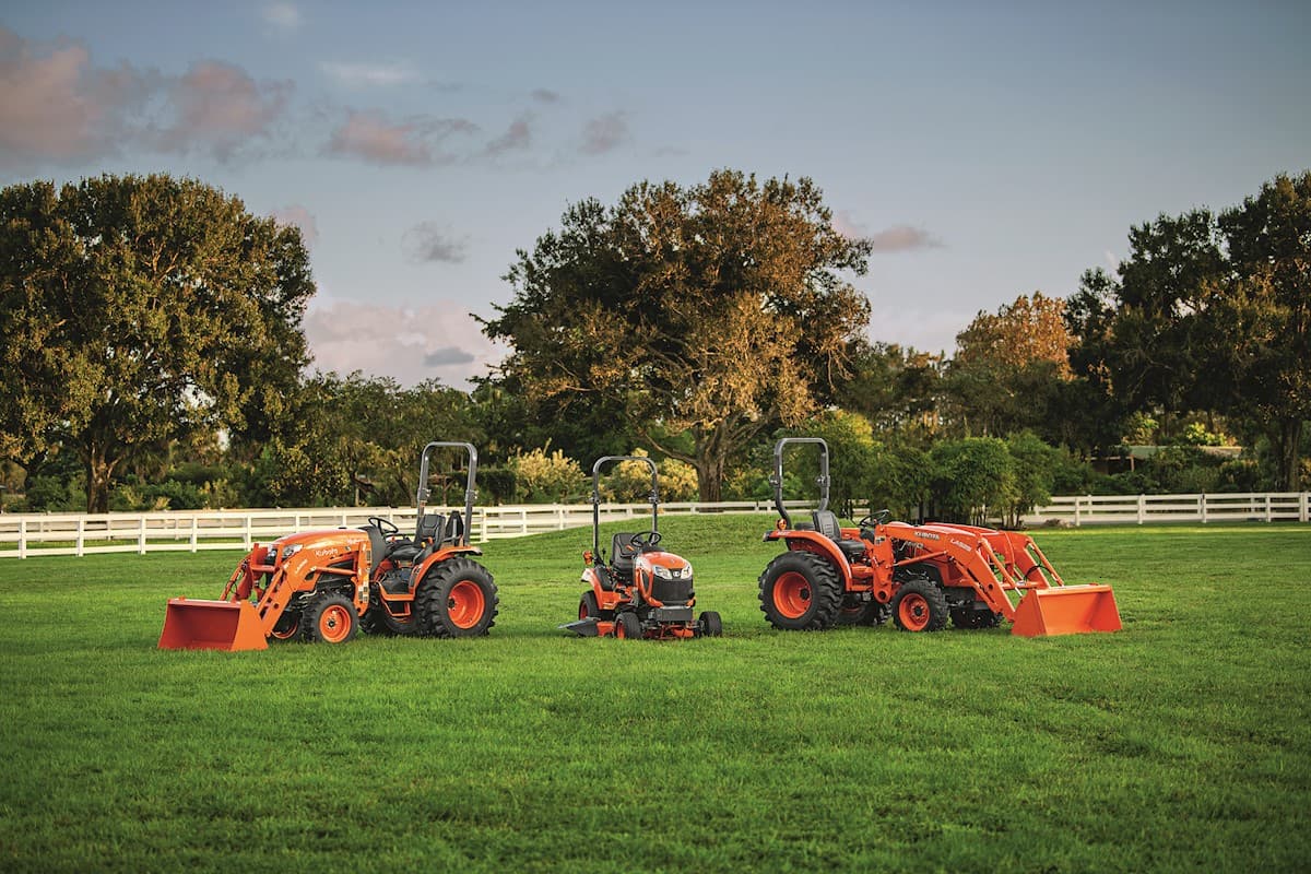 Tractors lined up in a field