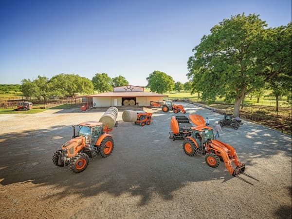 Line up of Kubota tractors